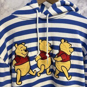 Disney Winnie The Pooh Hoodie Sweatshirt Adult M 21x25.5 Embroidered Striped